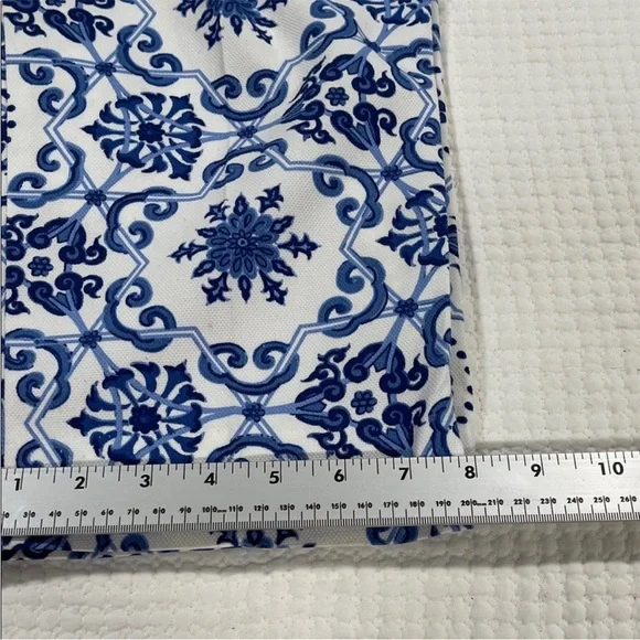 Talbots Blue White Porcelain Tile Print Cropped Ankle Pants Stretch Slim Fit XL - Picture 7 of 13